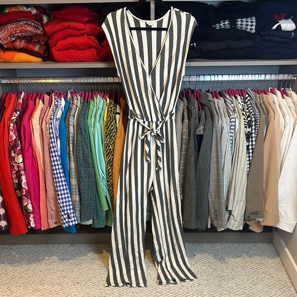 Caution To The Wind Pants - Caution to the Wind white/gray sleeveless elastic waistband jumpsuit size S